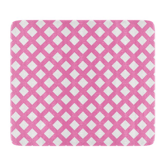 Pink White Checker Diamond Pattern Cutting Board (Front)