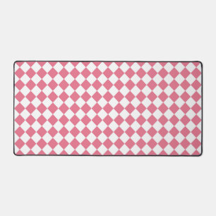 Pink White Checker Diamond Pattern Desk Mat