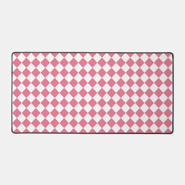 Pink White Checker Diamond Pattern Desk Mat (Front)