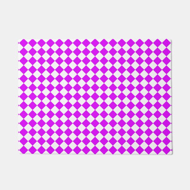 Pink White Checker Diamond Pattern Doormat (Front)