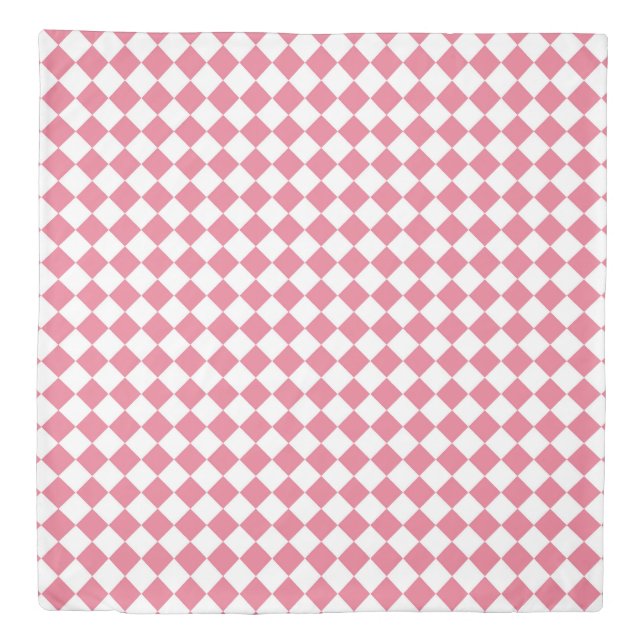 Pink White Checker Diamond Pattern Duvet Cover (Front)