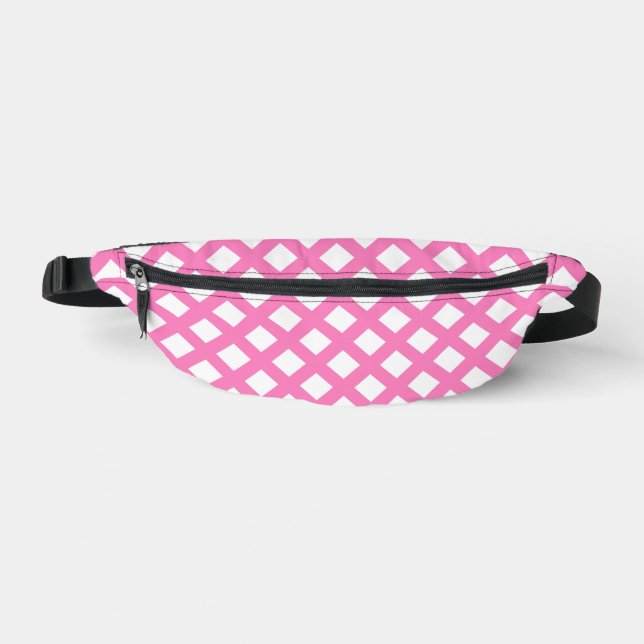 Pink White Checker Diamond Pattern Fanny Pack (Front)
