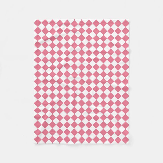 Pink White Checker Diamond Pattern Fleece Blanket (Front)
