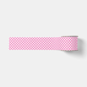 Pink White Checker Diamond Pattern Grosgrain Ribbon