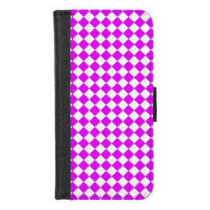 Pink White Checker Diamond Pattern iPhone 8/7 Wallet Case