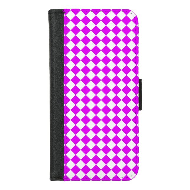 Pink White Checker Diamond Pattern iPhone Wallet Case (Front)