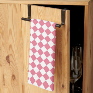 Pink White Checker Diamond Pattern Kitchen Towel