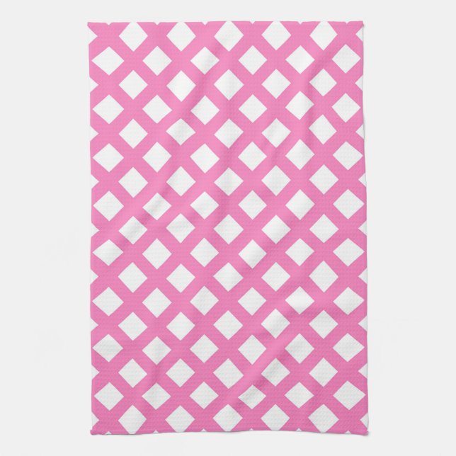 Pink White Checker Diamond Pattern Kitchen Towel (Vertical)