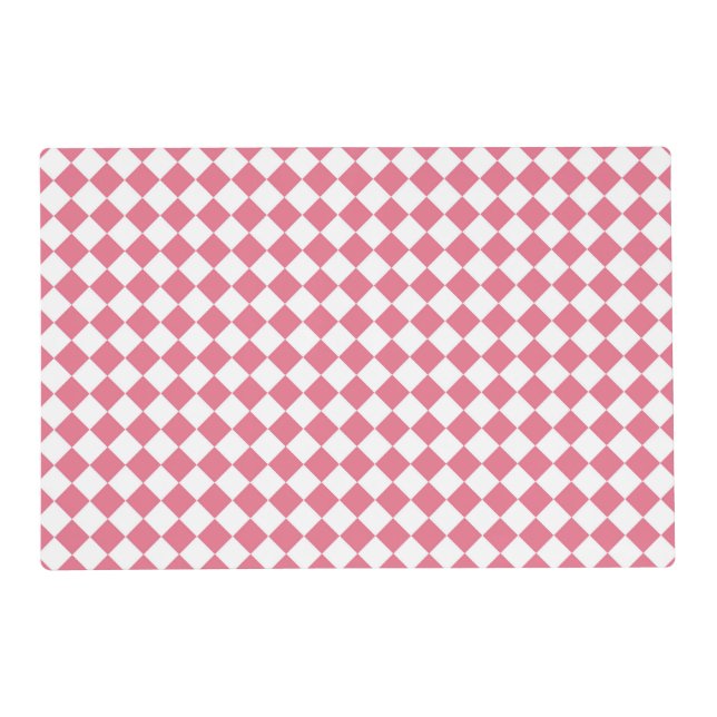 Pink White Checker Diamond Pattern Laminated Placemat (Front)