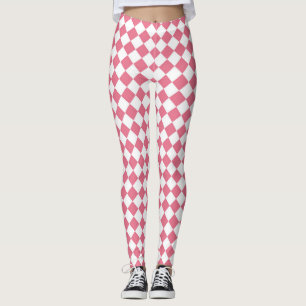 Pink White Checker Diamond Pattern Leggings