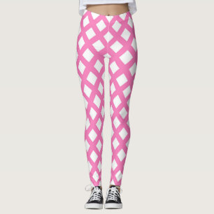 Pink White Checker Diamond Pattern Leggings