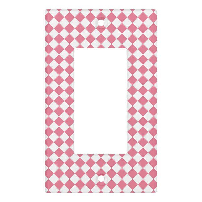 Pink White Checker Diamond Pattern Light Switch Cover (Front)