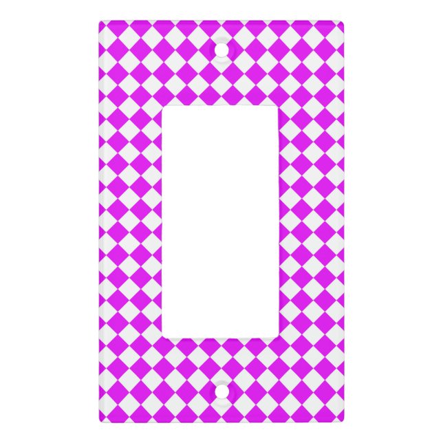Pink White Checker Diamond Pattern Light Switch Cover (Front)