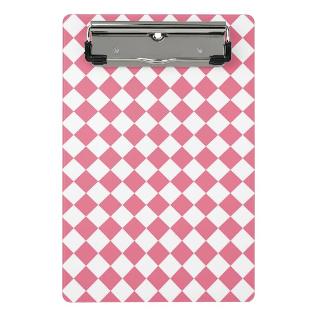 Pink White Checker Diamond Pattern Mini Clipboard (Front)