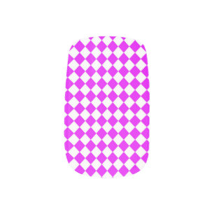 Pink White Checker Diamond Pattern Minx Nail Art