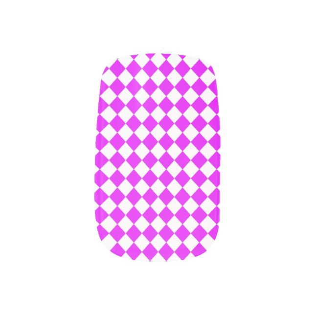 Pink White Checker Diamond Pattern Minx Nail Art (Left Thumb)