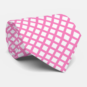 Pink White Checker Diamond Pattern Neck Tie