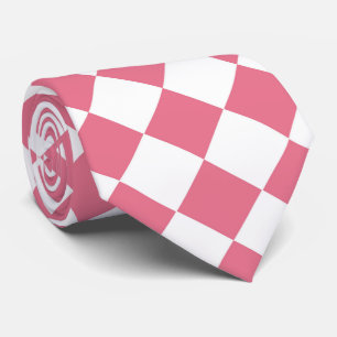 Pink White Checker Diamond Pattern Neck Tie