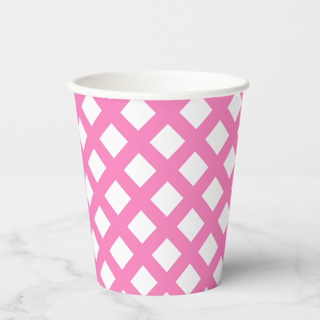 Pink White Checker Diamond Pattern Paper Cups (Front)