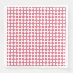 Pink White Checker Diamond Pattern Paper Dinner Napkins