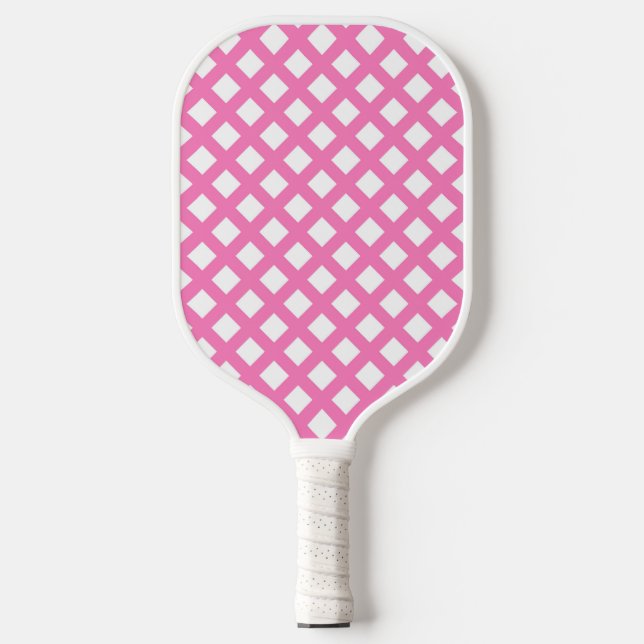Pink White Checker Diamond Pattern Pickleball Paddle (Front)
