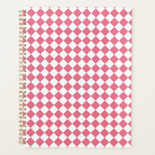 Pink White Checker Diamond Pattern Planner