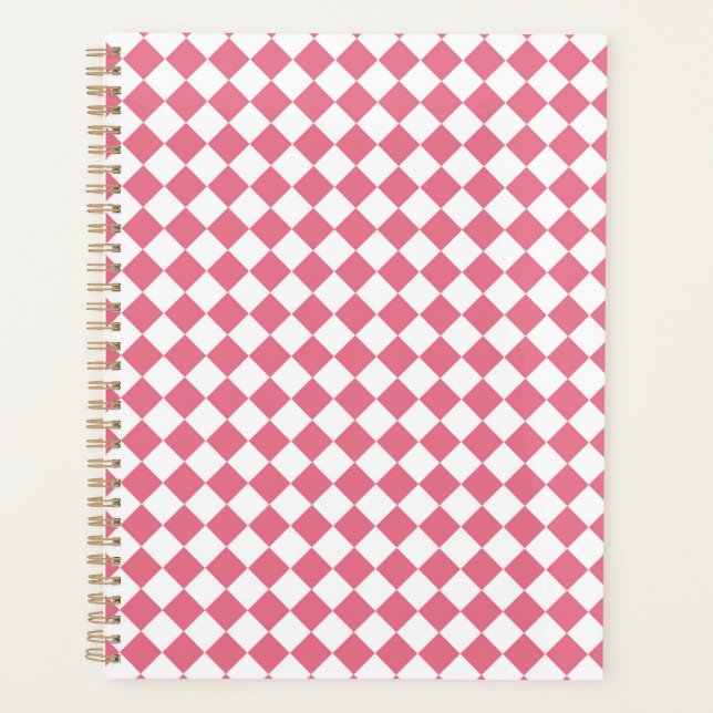Pink White Checker Diamond Pattern Planner (Front)