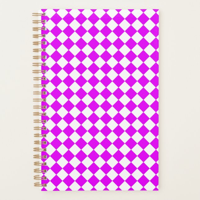 Pink White Checker Diamond Pattern Planner (Front)