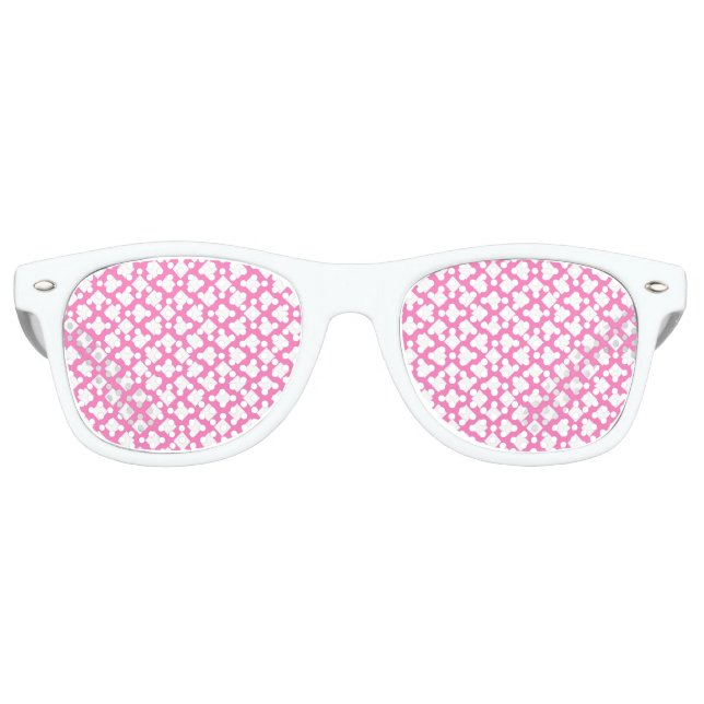 Pink White Checker Diamond Pattern Retro Sunglasses (Front)