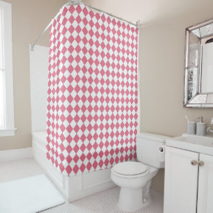 Pink White Checker Diamond Pattern Shower Curtain