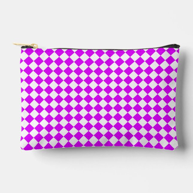 Pink White Checker Diamond Pattern Small Accessory Pouch (Front)
