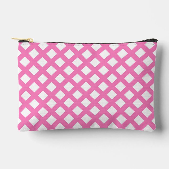 Pink White Checker Diamond Pattern Small Accessory Pouch (Front)