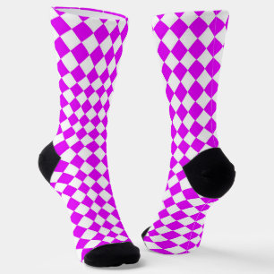 Pink White Checker Diamond Pattern Socks