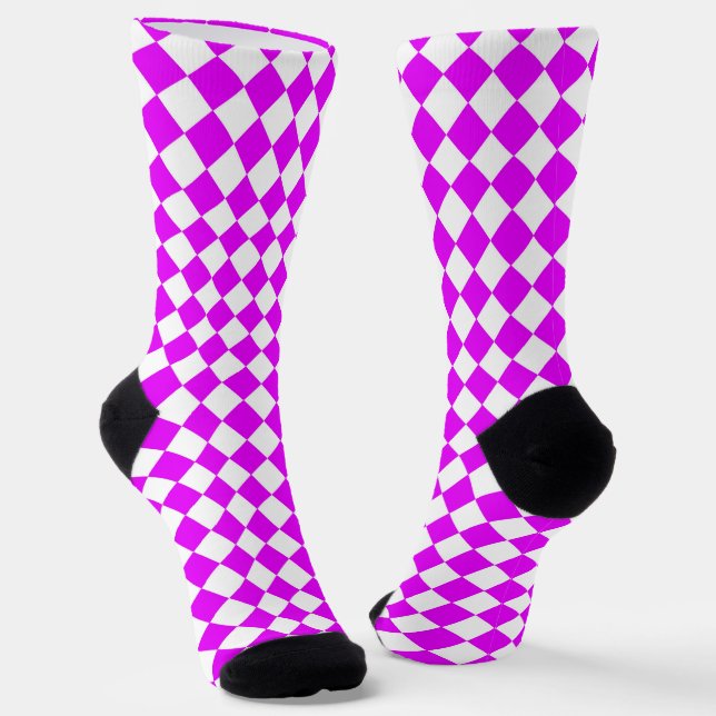 Pink White Checker Diamond Pattern Socks (Angled)