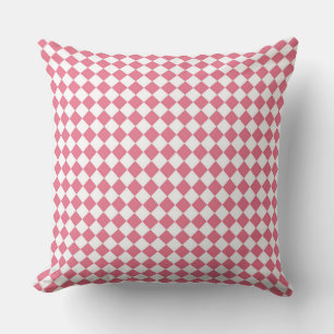 Pink White Checker Diamond Pattern Throw Pillow
