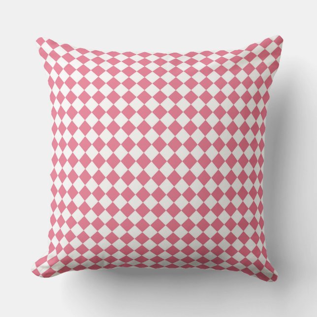 Pink White Checker Diamond Pattern Throw Pillow (Front)