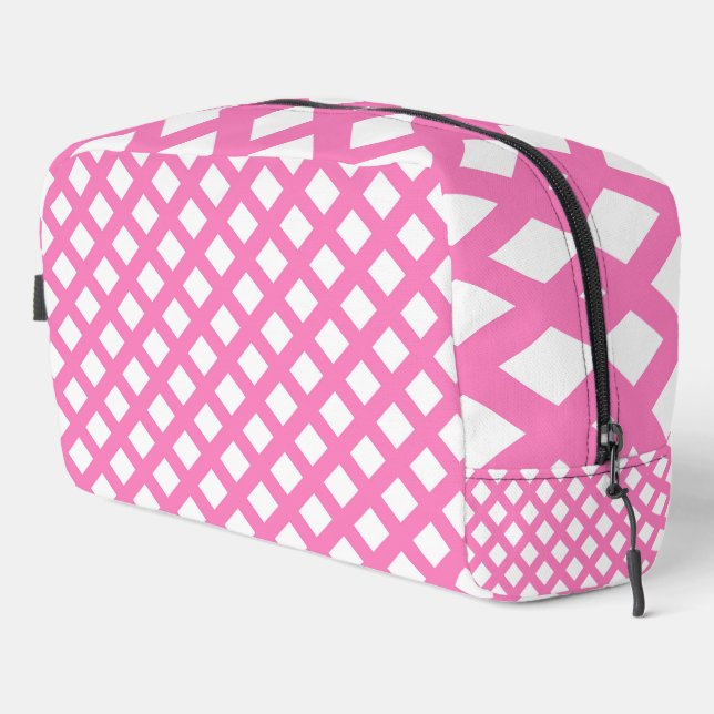 Pink White Checker Diamond Pattern Toiletry Bag (Right Corner)