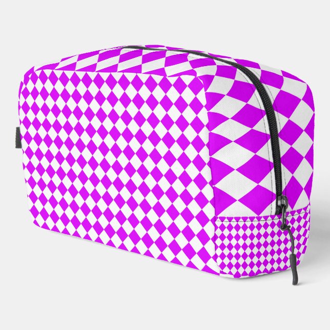 Pink White Checker Diamond Pattern Toiletry Bag (Right Corner)