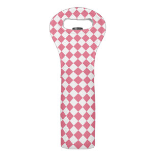 Pink White Checker Diamond Pattern Wine Bag