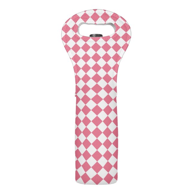 Pink White Checker Diamond Pattern Wine Bag (Front)