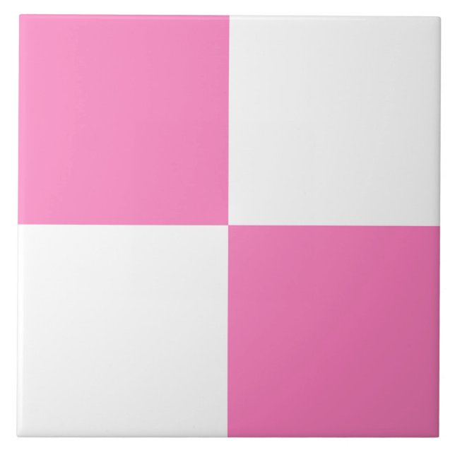Pink White Checker Pattern Ceramic Tile (Front)