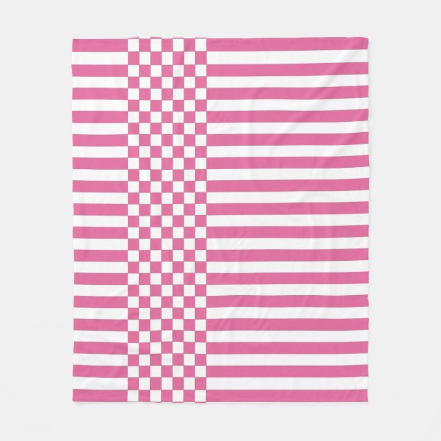 Pink & White Checker & Stripes Repeat Pattern Fleece Blanket (Front)