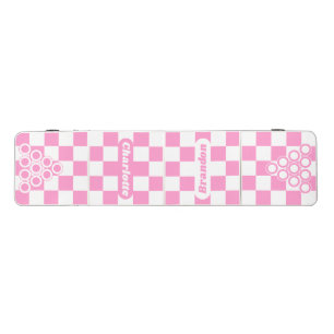 Pink & White Checker with Names Beer Pong Table