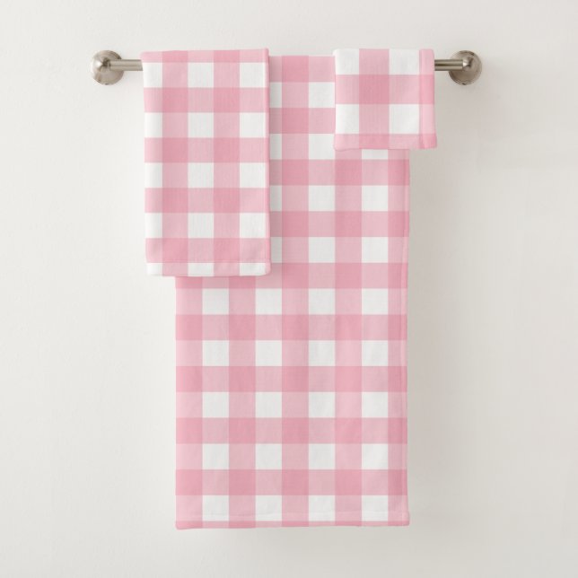 Pink & White Checkerboard Bath Towel Set (Insitu)
