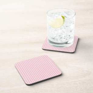 Pink & White Checkerboard Beverage Coaster