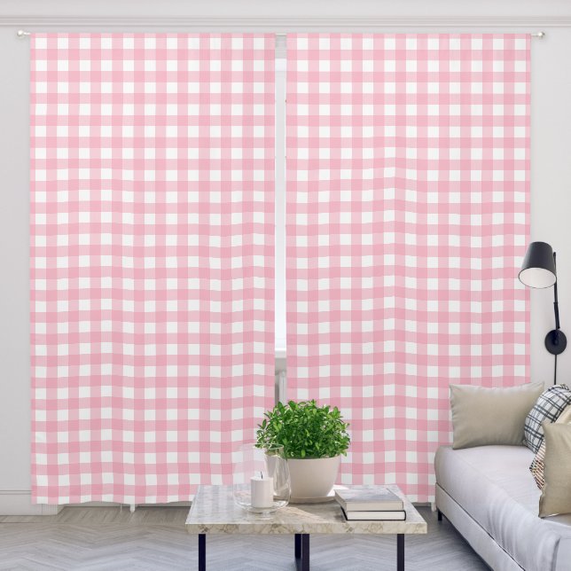 Pink & White Checkerboard Blackout Curtains (Living Room)