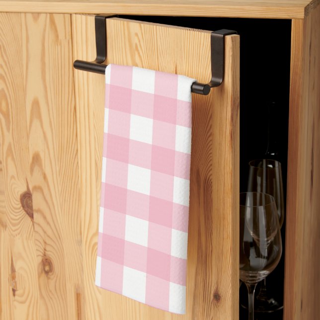 Pink & White Checkerboard Kitchen Towels (Thirds Fold)
