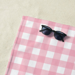Pink & White Checkerboard Pattern Beach Towel