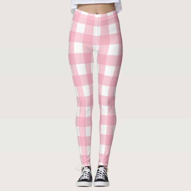 Pink & White Checkerboard Pattern Leggings (Front)