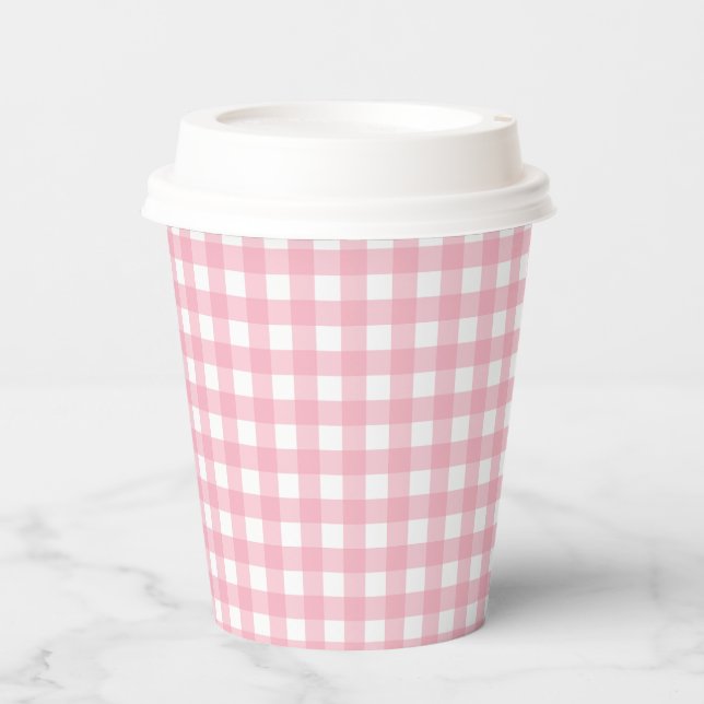 Pink & White Checkerboard Pattern Paper Cups (Front)